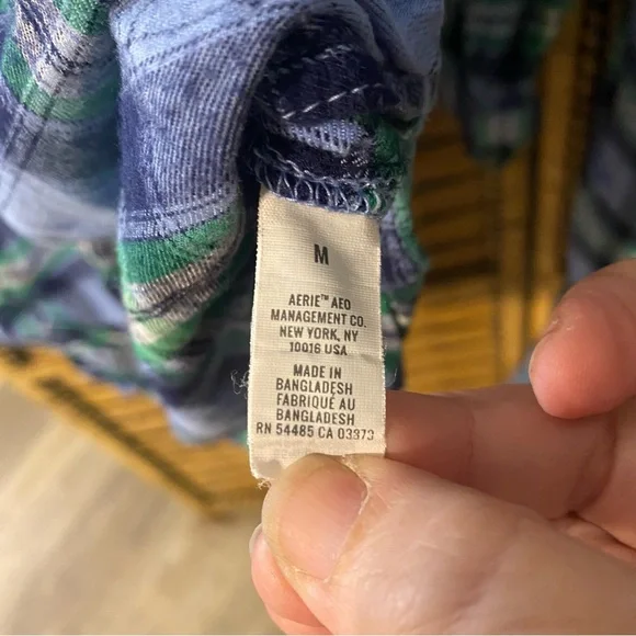 Aerie flannel Blue and Green mixed Plaid Pajama Set Med top large bottoms - Picture 8 of 9